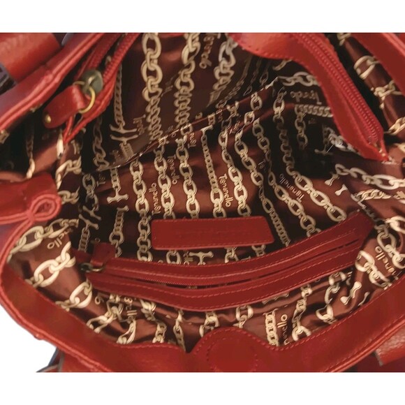 Tiganello Glam Red Round It Up Shopper Leather Handbag Brass Toned Hardware - Picture 8 of 15